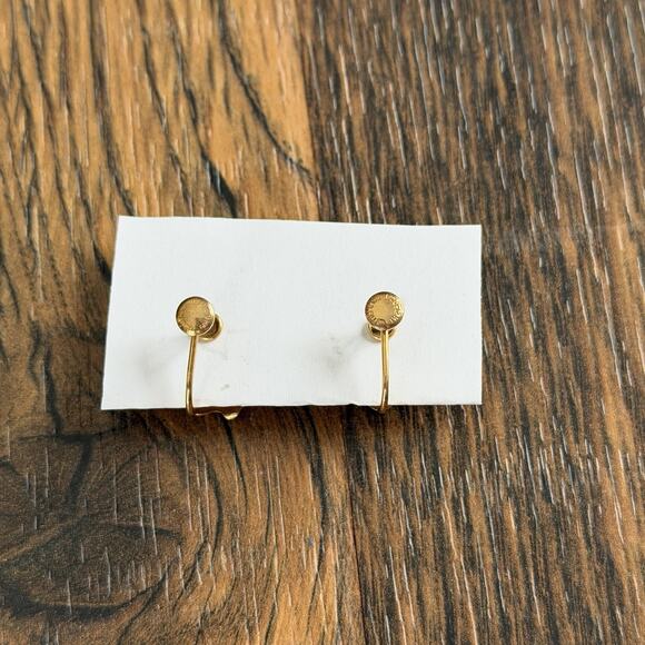 Vintage 1/20 12K GF Earrings Gold Filled Screw Back Floral Aqua Rhinestone - Picture 3 of 4